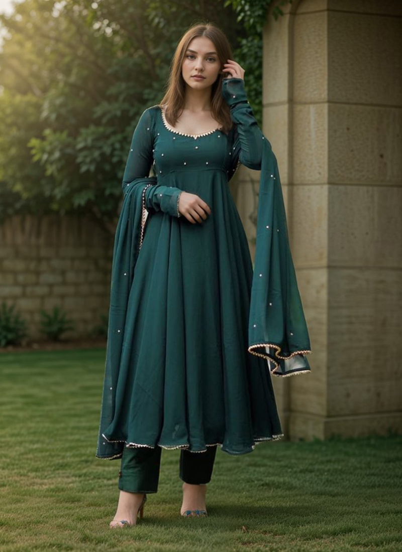 Indian chic anarkali gown in white georgette